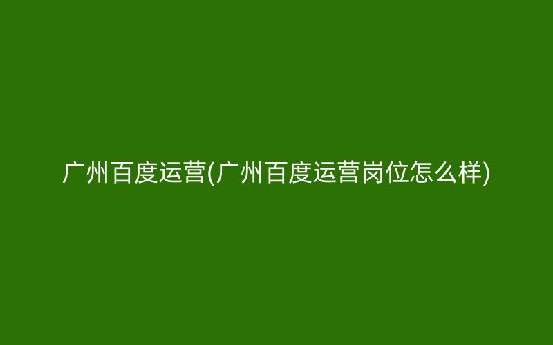 广州百度运营(广州百度运营岗位怎么样)