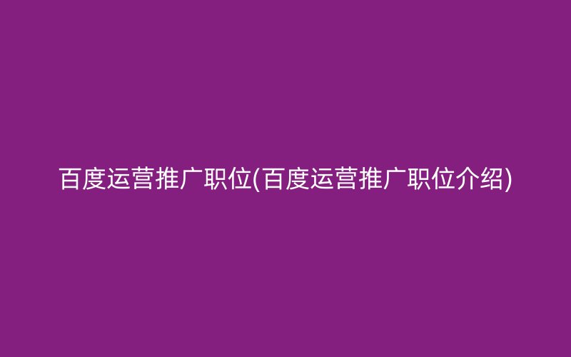 百度运营推广职位(百度运营推广职位介绍)