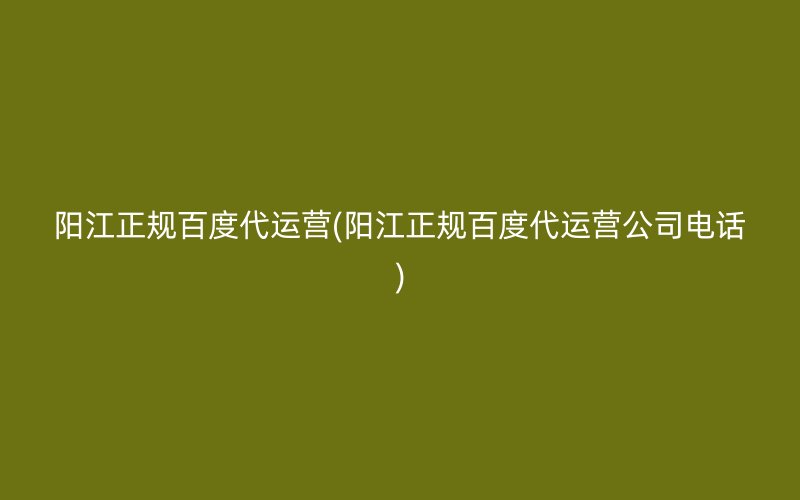 阳江正规百度代运营(阳江正规百度代运营公司电话)