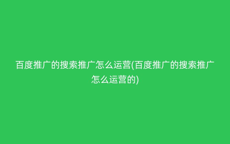 百度推广的搜索推广怎么运营(百度推广的搜索推广怎么运营的)