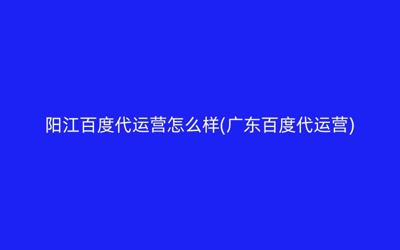 阳江百度代运营怎么样(广东百度代运营)