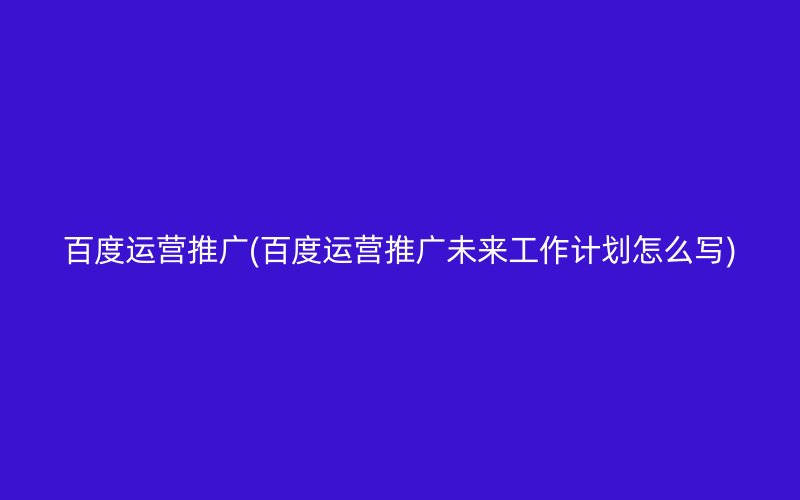 百度运营推广(百度运营推广未来工作计划怎么写)