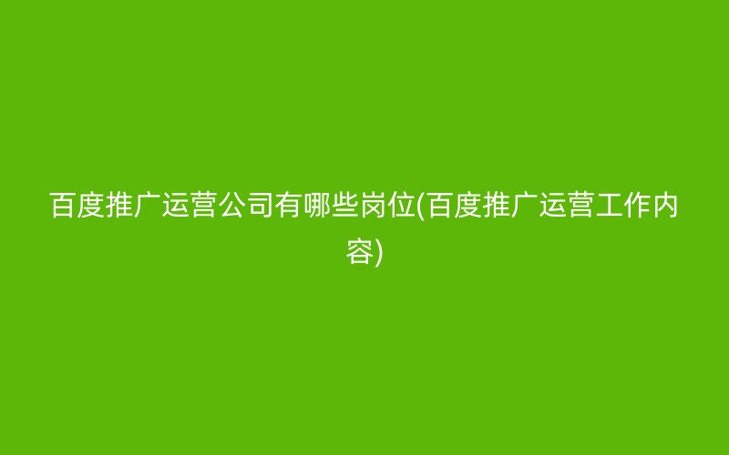 百度推广运营公司有哪些岗位(百度推广运营工作内容)