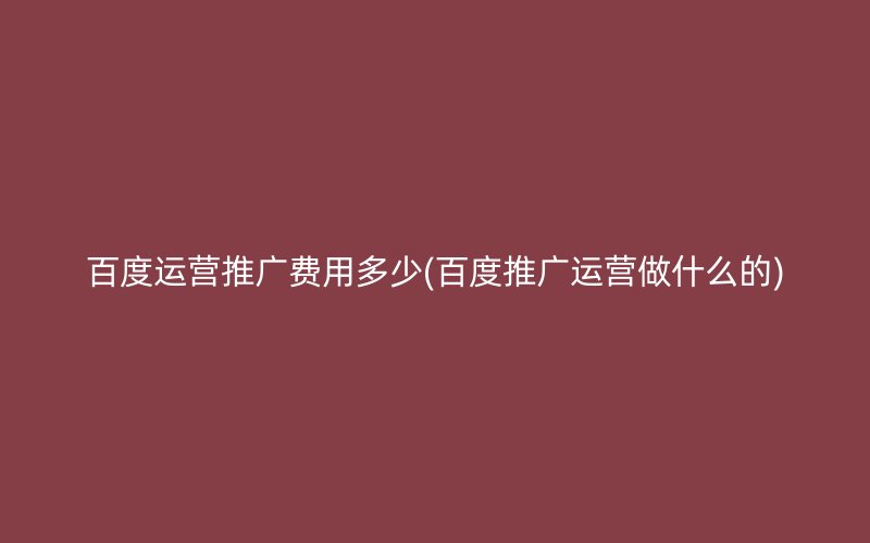 百度运营推广费用多少(百度推广运营做什么的)