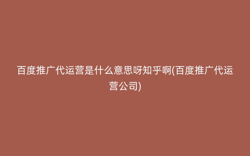 百度推广代运营是什么意思呀知乎啊(百度推广代运营公司)