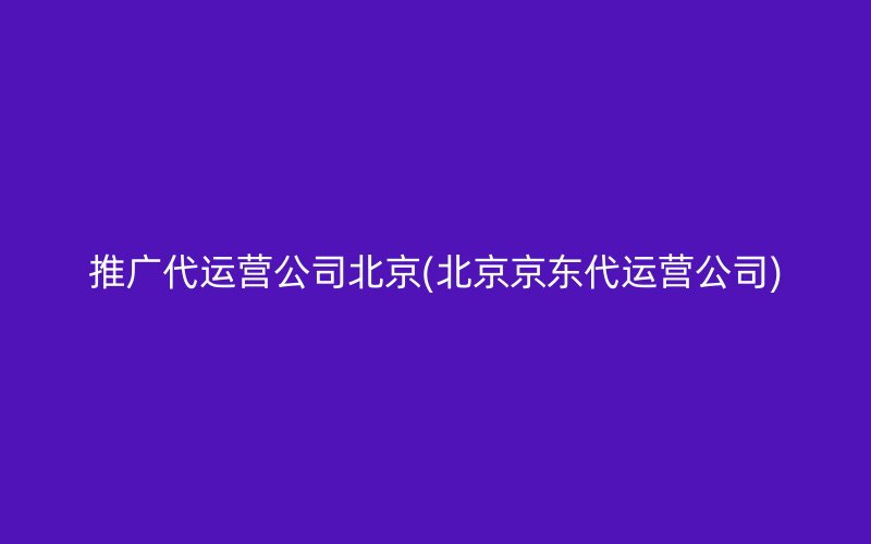 推广代运营公司北京(北京京东代运营公司)