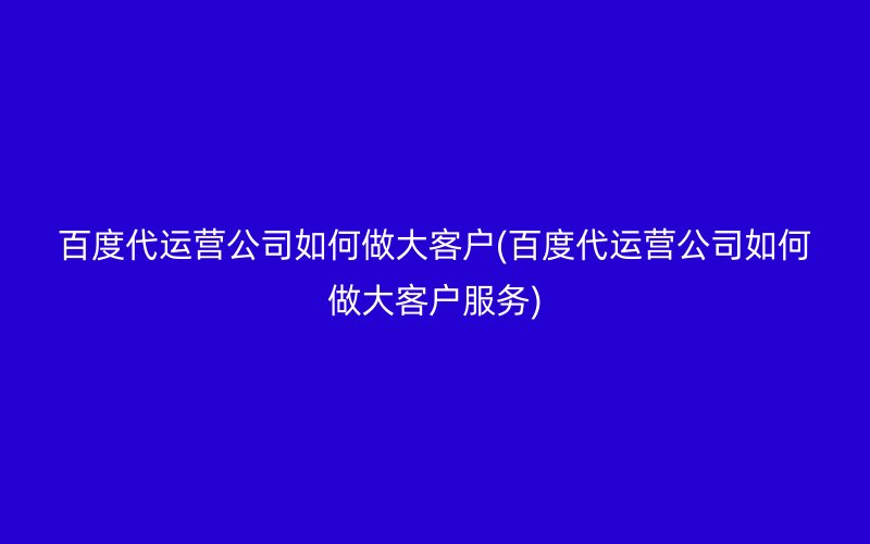 百度代运营公司如何做大客户(百度代运营公司如何做大客户服务)