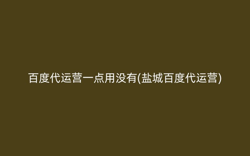 百度代运营一点用没有(盐城百度代运营)