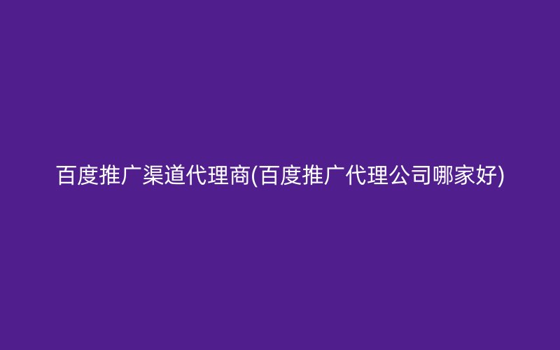 百度推广渠道代理商(百度推广代理公司哪家好)