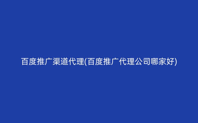 百度推广渠道代理(百度推广代理公司哪家好)