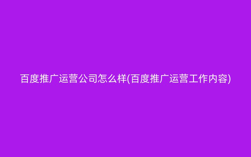 百度推广运营公司怎么样(百度推广运营工作内容)