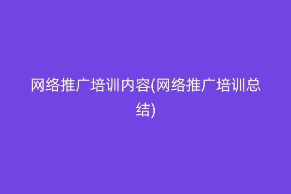 网络推广培训内容(网络推广培训总结)