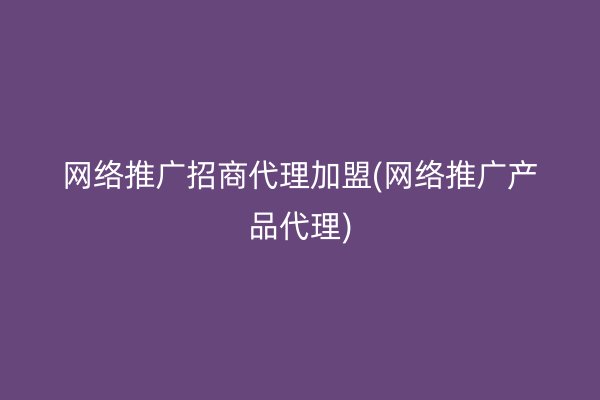 网络推广招商代理加盟(网络推广产品代理)