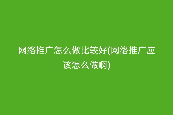 网络推广怎么做比较好(网络推广应该怎么做啊)