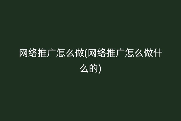 网络推广怎么做(网络推广怎么做什么的)