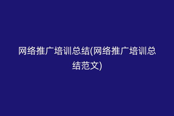 网络推广培训总结(网络推广培训总结范文)