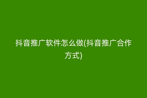 抖音推广软件怎么做(抖音推广合作方式)