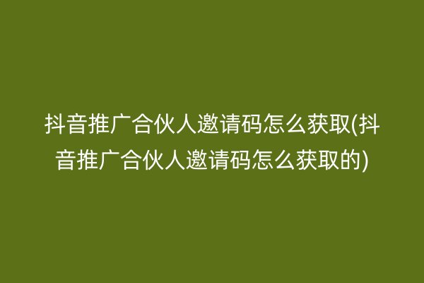 抖音推广合伙人邀请码怎么获取(抖音推广合伙人邀请码怎么获取的)