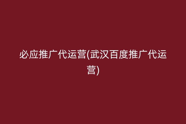 必应推广代运营(武汉百度推广代运营)