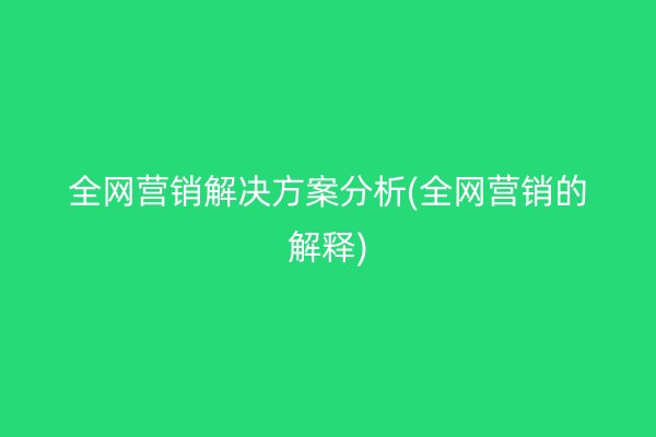 全网营销解决方案分析(全网营销的解释)