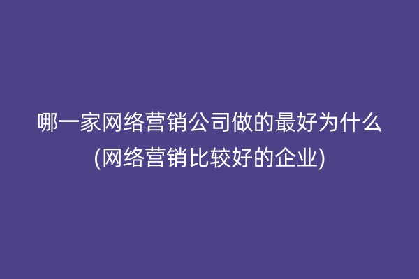 哪一家网络营销公司做的最好为什么(网络营销比较好的企业)