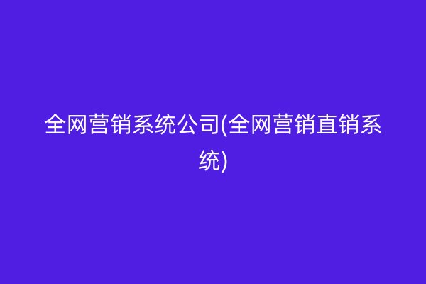 全网营销系统公司(全网营销直销系统)