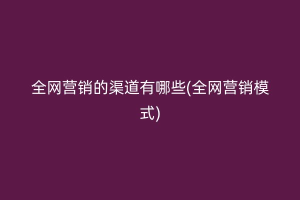 全网营销的渠道有哪些(全网营销模式)