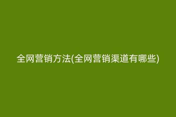 全网营销方法(全网营销渠道有哪些)