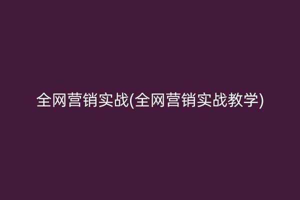 全网营销实战(全网营销实战教学)