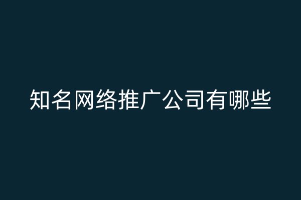 知名网络推广公司有哪些