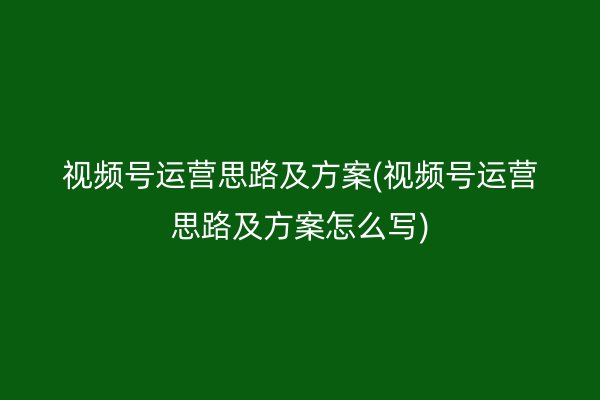 视频号运营思路及方案(视频号运营思路及方案怎么写)