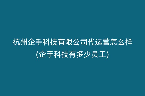 杭州企手科技有限公司代运营怎么样(企手科技有多少员工)