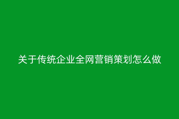 关于传统企业全网营销策划怎么做