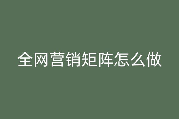 全网营销矩阵怎么做