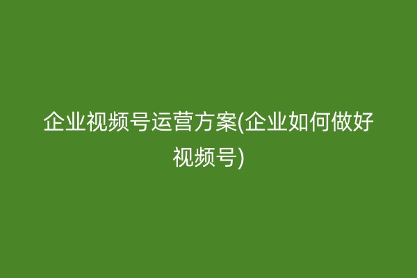 企业视频号运营方案(企业如何做好视频号)