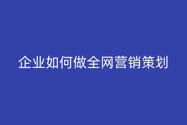 企业如何做全网营销策划