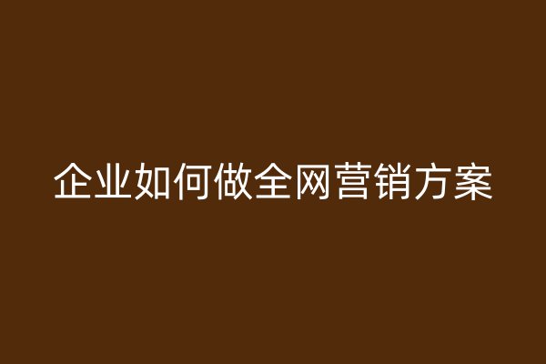 企业如何做全网营销方案