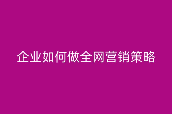 企业如何做全网营销策略