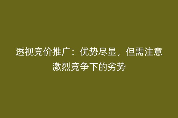 透视竞价推广：优势尽显，但需注意激烈竞争下的劣势