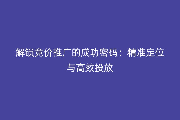 解锁竞价推广的成功密码：精准定位与高效投放