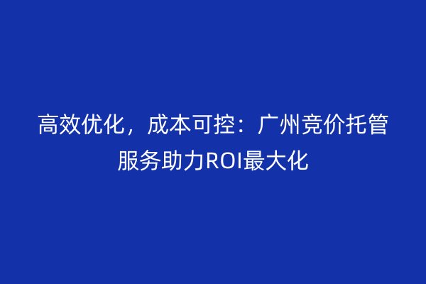 高效优化，成本可控：广州竞价托管服务助力ROI最大化