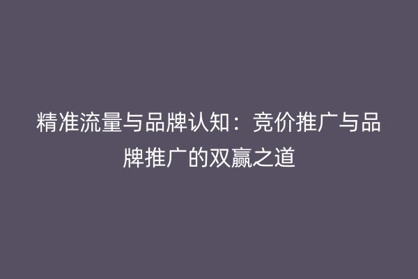 精准流量与品牌认知：竞价推广与品牌推广的双赢之道