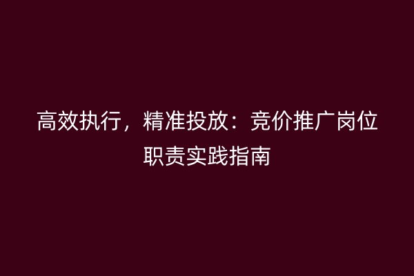 高效执行，精准投放：竞价推广岗位职责实践指南