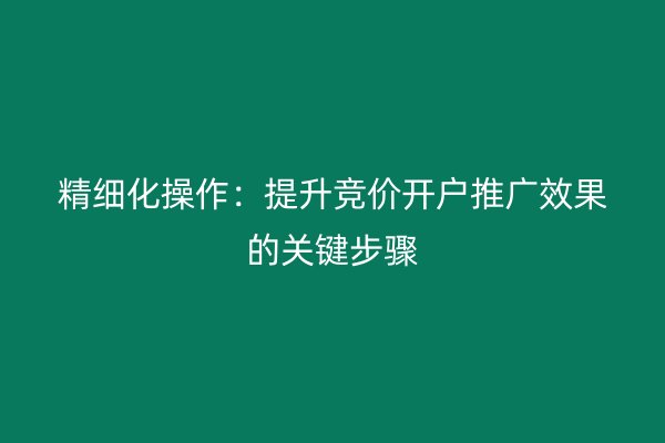 精细化操作：提升竞价开户推广效果的关键步骤