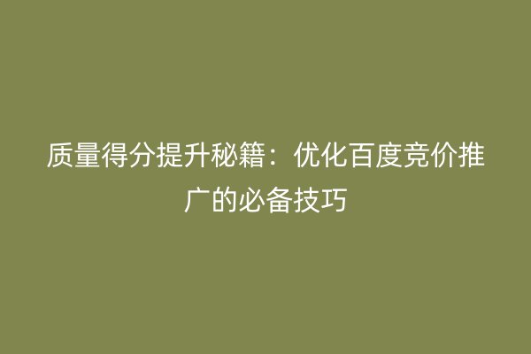 质量得分提升秘籍：优化百度竞价推广的必备技巧