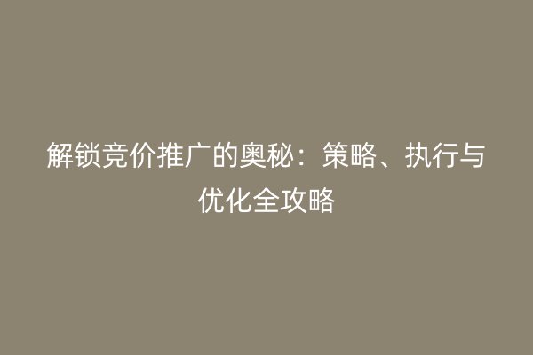 解锁竞价推广的奥秘：策略、执行与优化全攻略