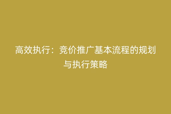 高效执行：竞价推广基本流程的规划与执行策略