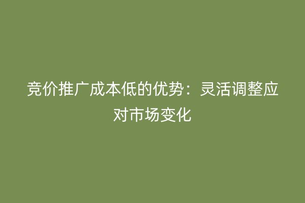 竞价推广成本低的优势：灵活调整应对市场变化