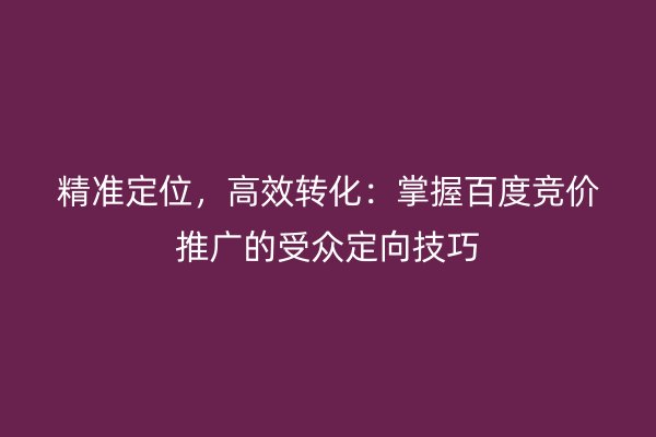 精准定位，高效转化：掌握百度竞价推广的受众定向技巧