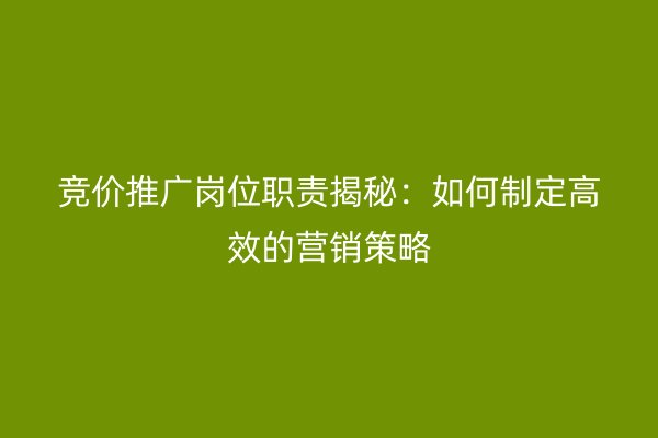 竞价推广岗位职责揭秘：如何制定高效的营销策略